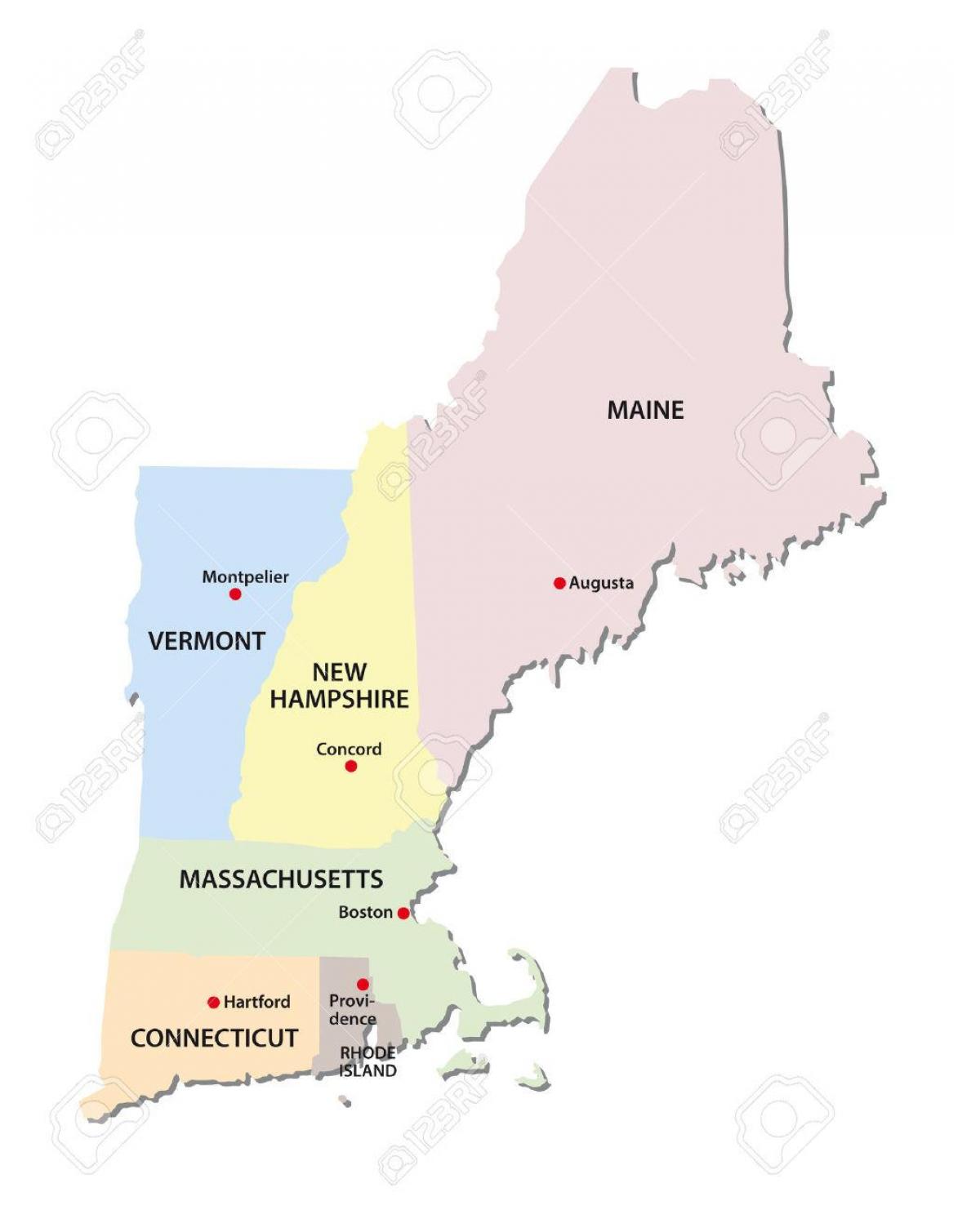 מפה של ניו אינגלנד מדינות