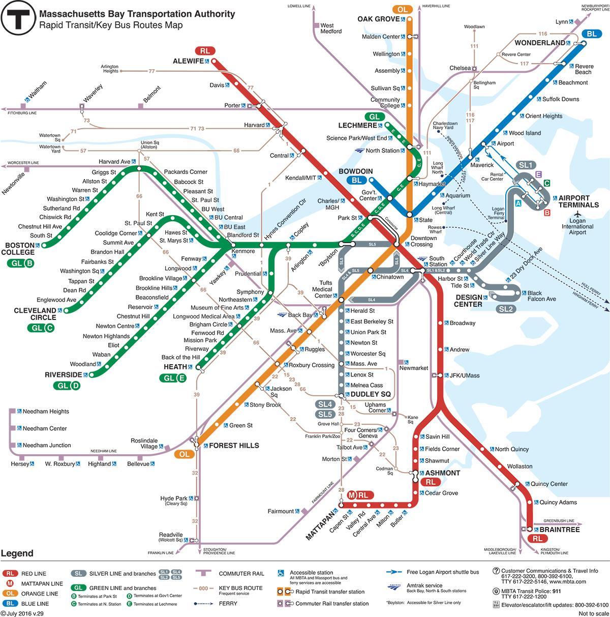 המפה של ה-T בבוסטון.