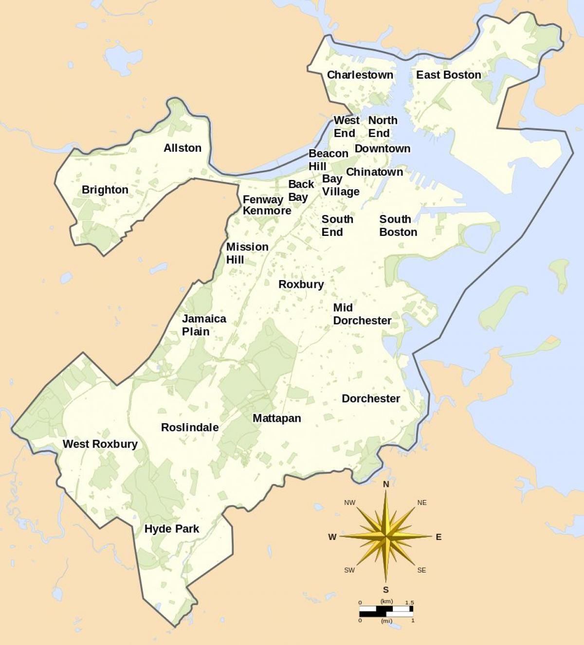 מפה של בוסטון וסביבתה